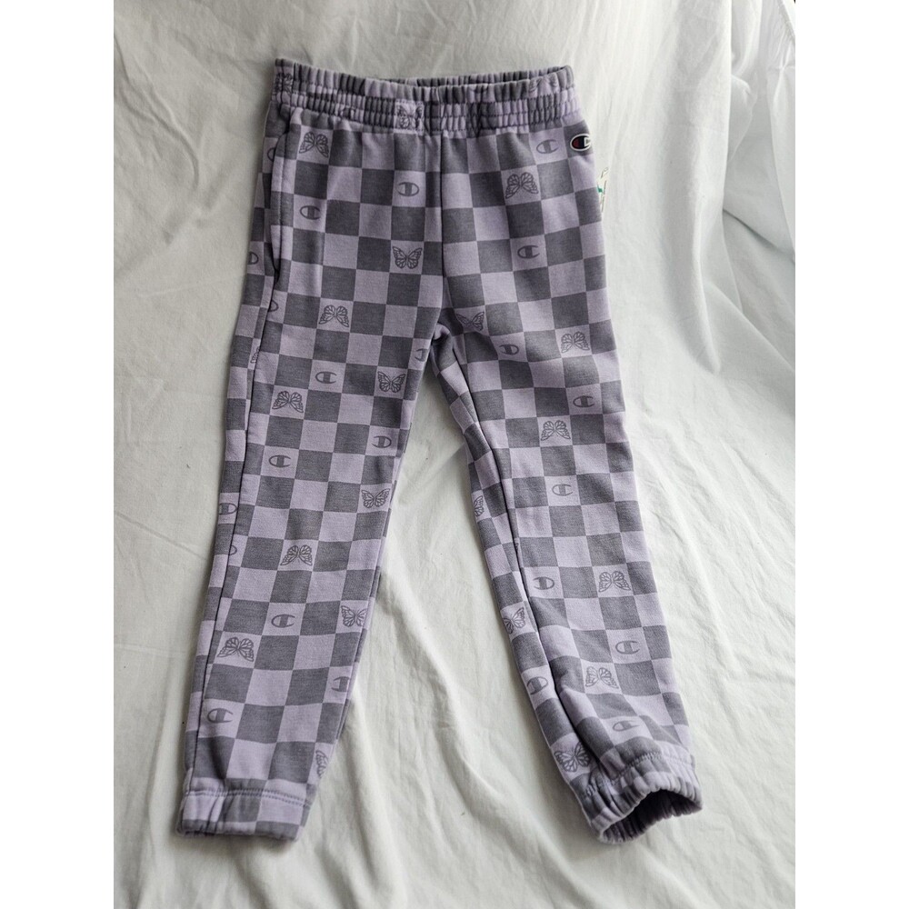 Champion Girls Jogger Pants Size 6 Purple‎ Gray Checkered Elastic Waist
